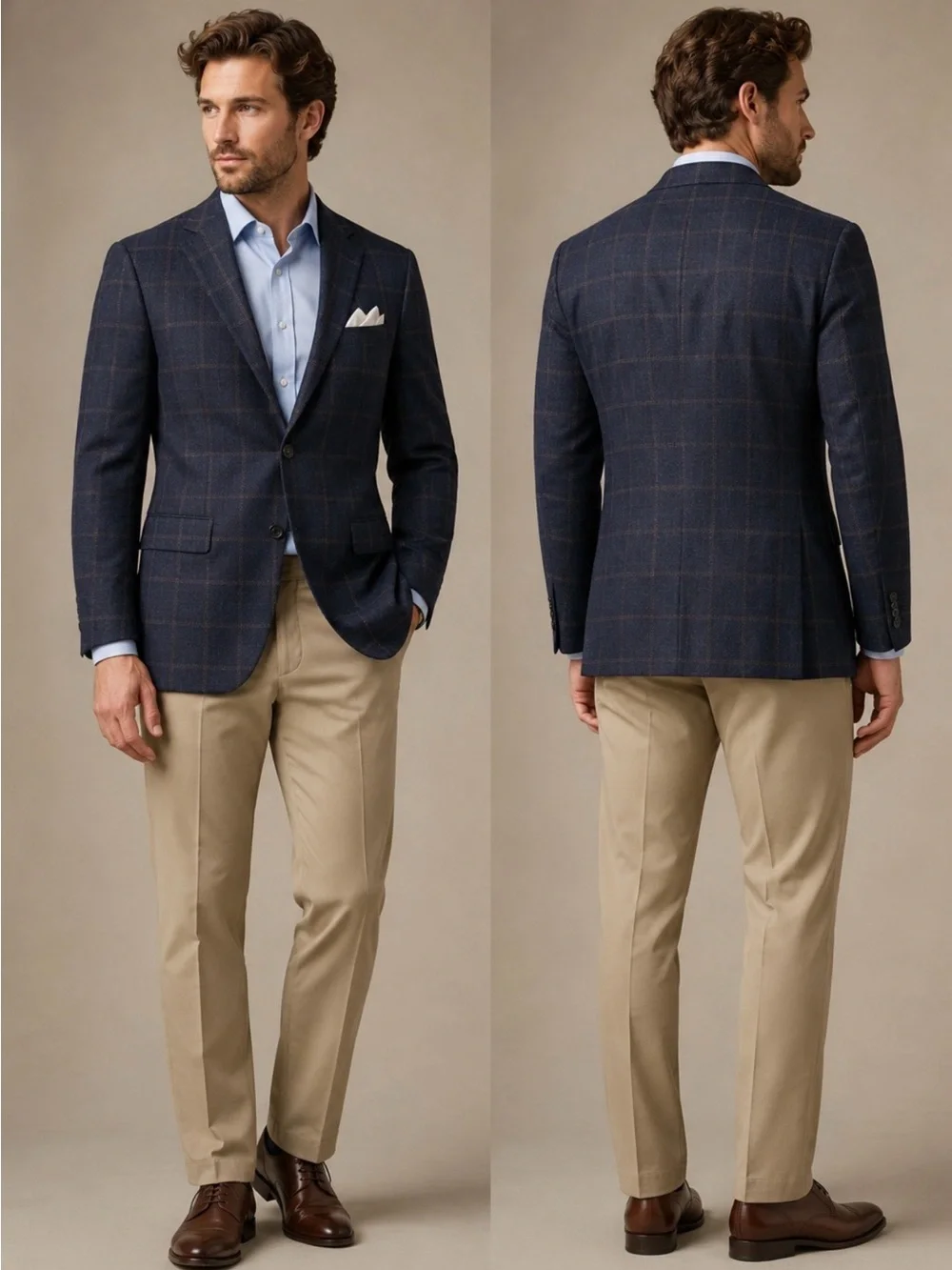 Stafford Classic Fit Navy Windowpane Sport Coat Blazer 48R NWT